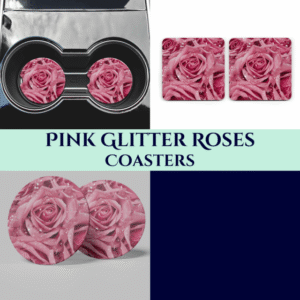 Pink Glitter Roses Coasters