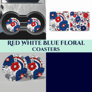 Red White Blue Floral Coasters