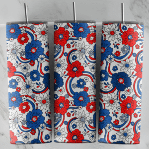 Red White Blue Floral Tumbler