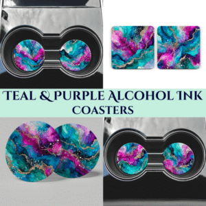 Teal and Purple Alcohol Ink Coasters