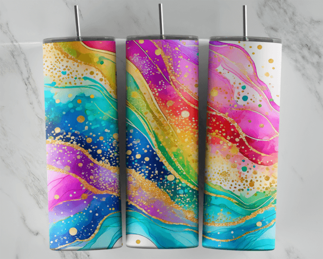 Vivid Rainbow Alcohol Ink Tumbler - Image 5